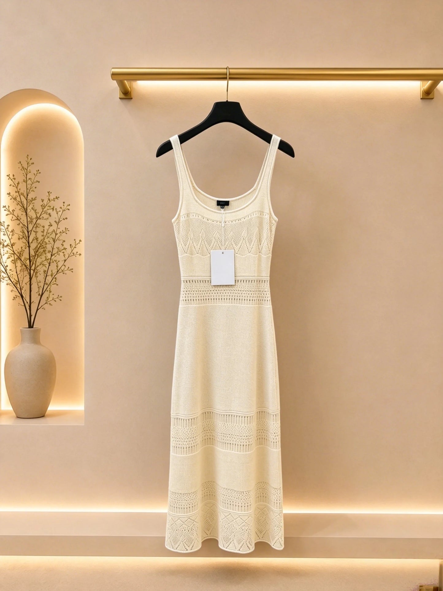 Women Square Neck Knit A Line Dress With Tiered Trim