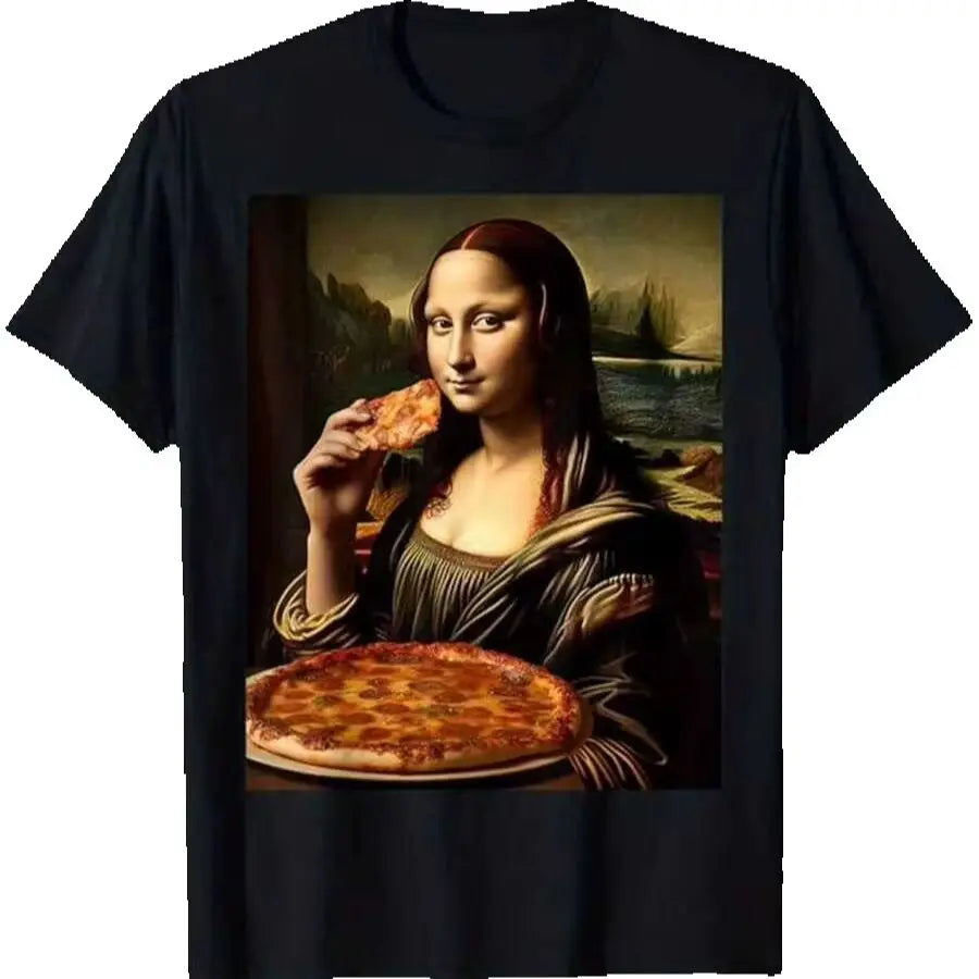 Funny Mona Lisa Print, Cotton T-Shirt, Graphic Tee Outdoor Clothes, Men's Clothing, Casual Short Sleeve Crew Neck T-Shirt 100% Cotton Trendy Y2K Short-Sleeve Tee-Soft, Quick-Drying, Moisture-Wicking, Great Gift for Christmas