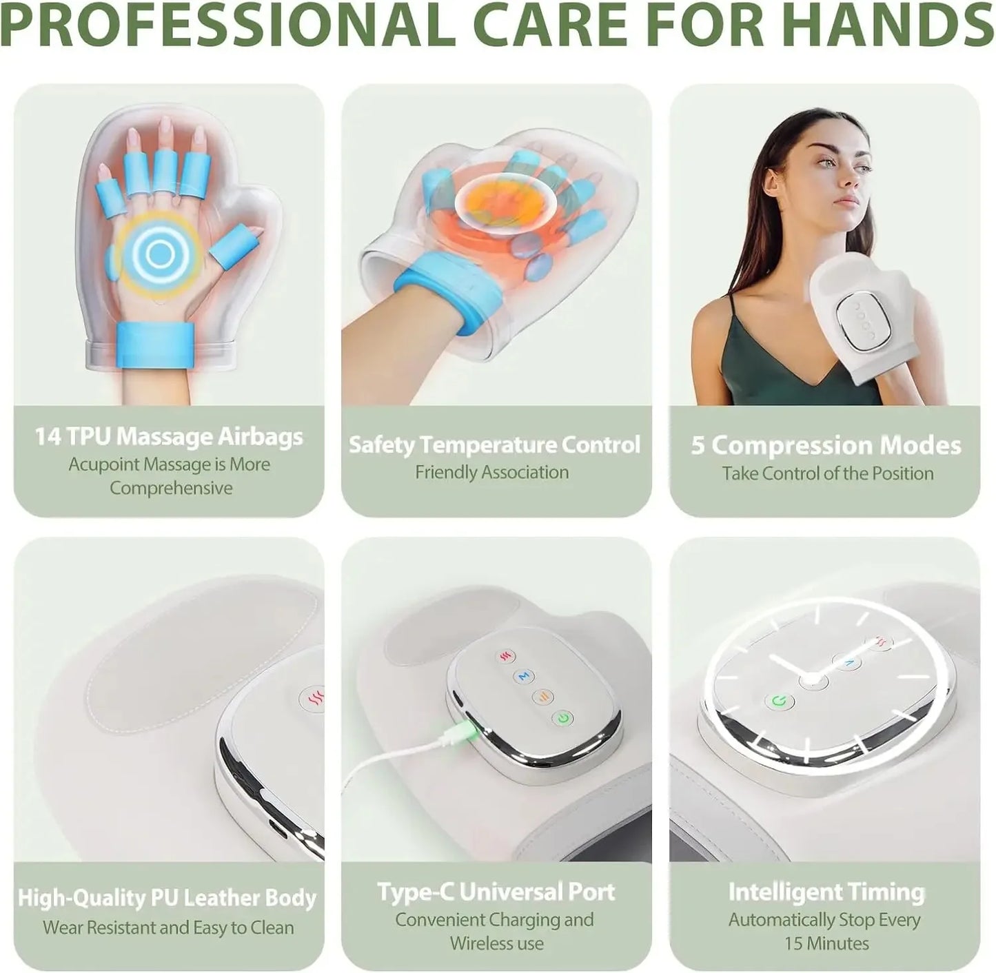 Hand Massager With Heat And Airbag Compression For Carpal Tunnel