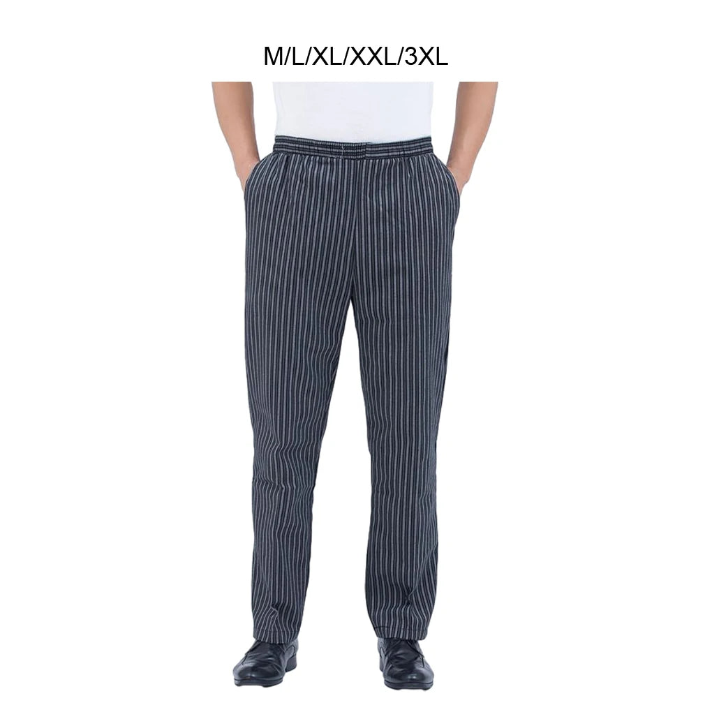 Elastic Waist Striped Chef Pants Men S Work Uniform For Restaurant Kitchen Wide Application