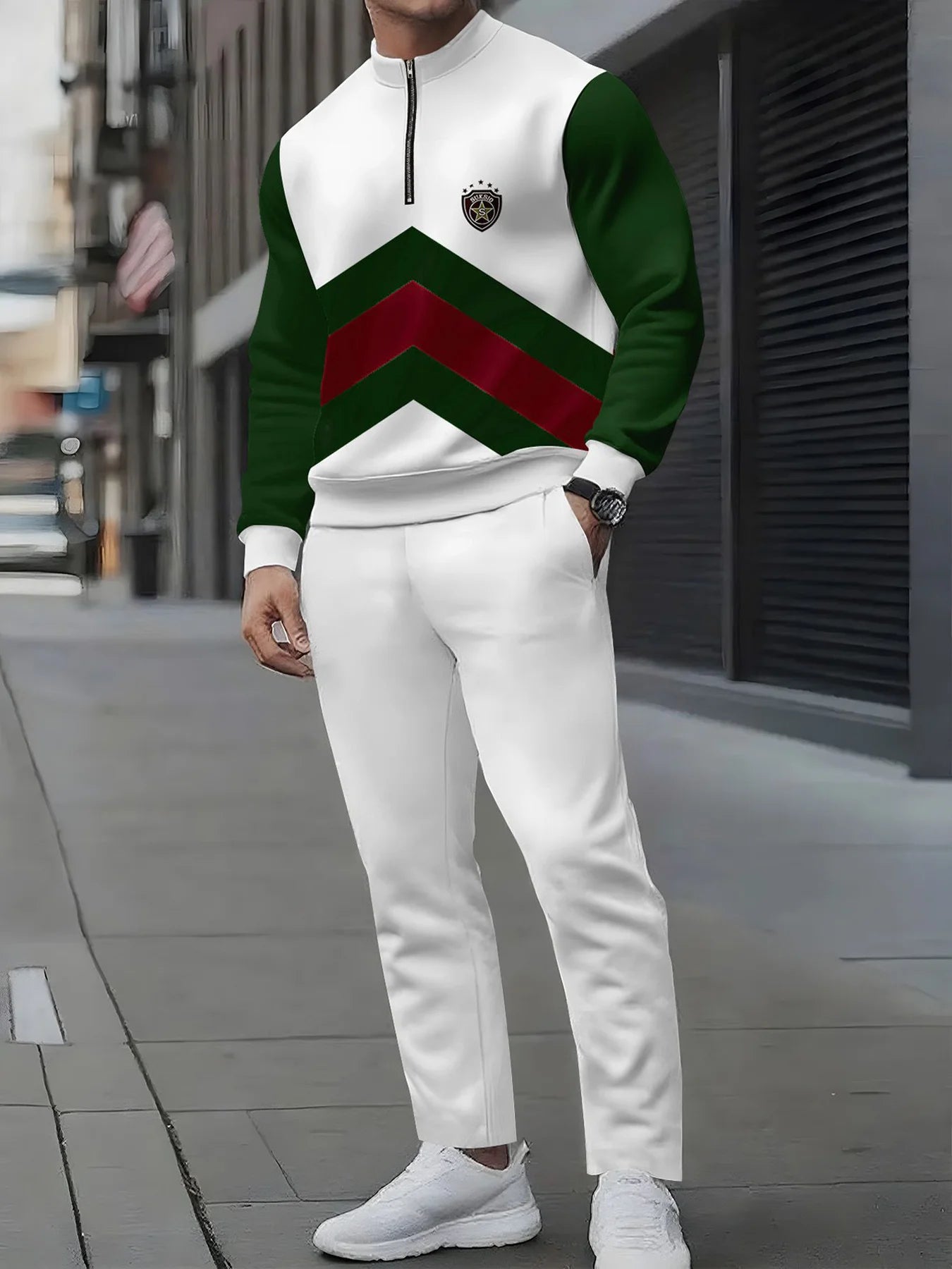 NONE Men European American Two Piece Sports Long Sleeve Top And Bottom