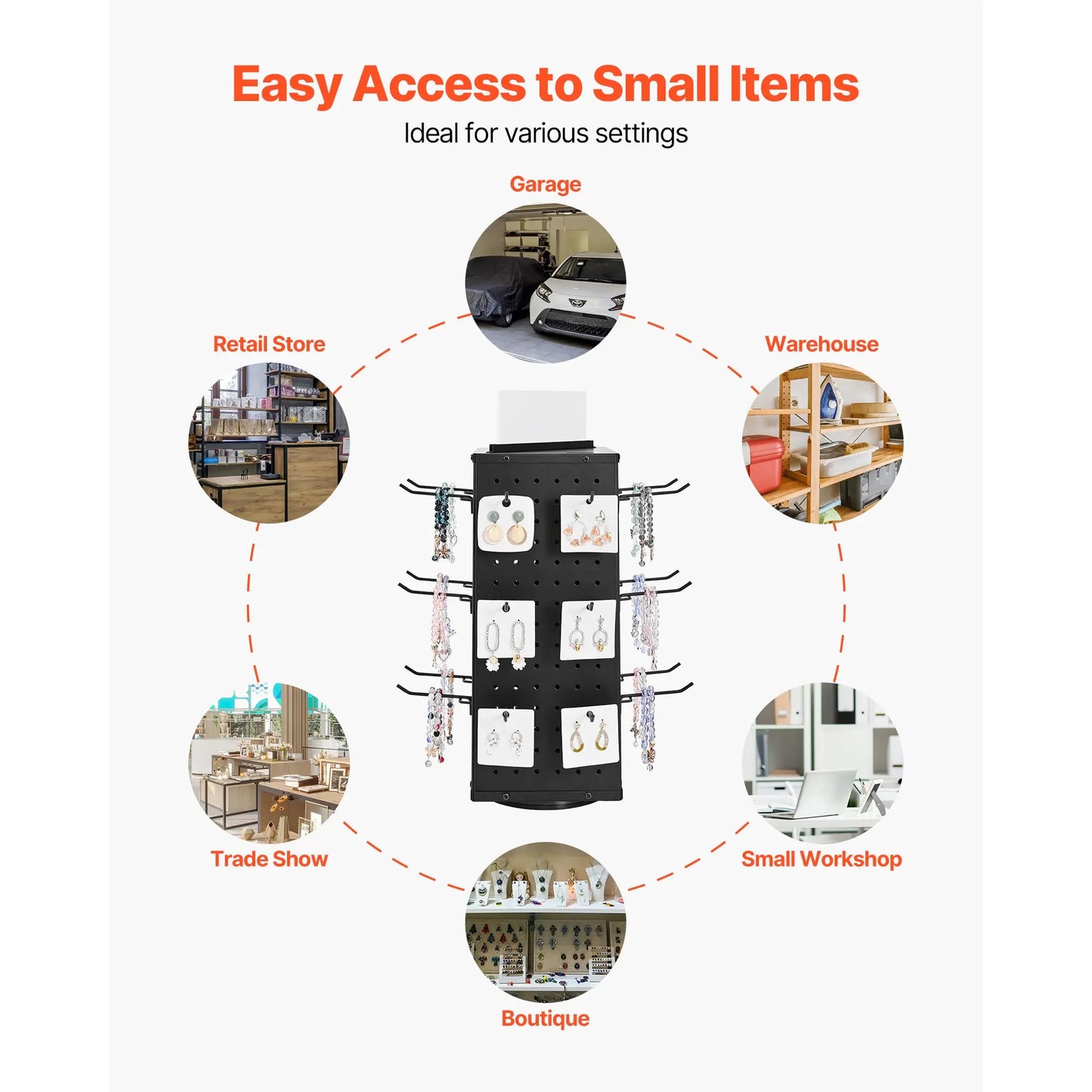 SucceBuy Rotating Pegboard Display Stand 4-Sided Jewelry Rack