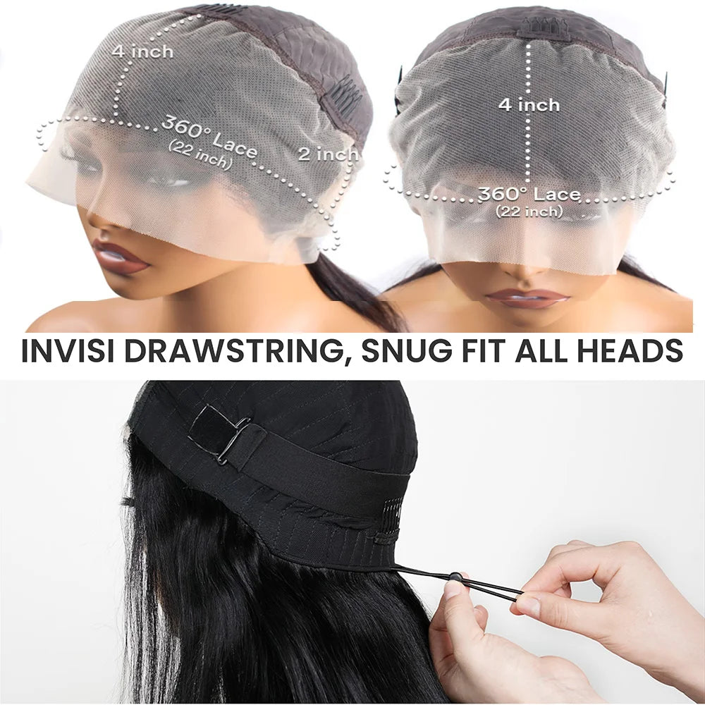 SoGreat 360 Lace Wig Invisible Drawstring Bone Straight Human Hair Wigs Natural Black Wig 360 Straight Lace Front Wigs Brazilian
