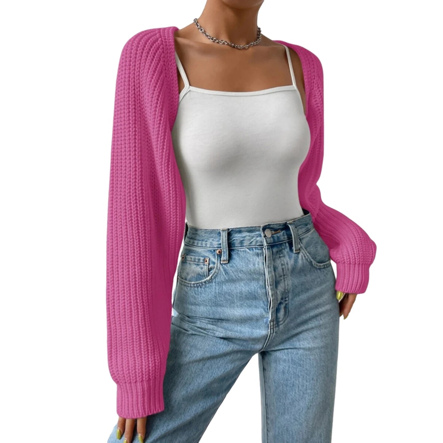 Hirigin Womens Open Front Cropped Cardigan Long Sleeve Knit Shrug