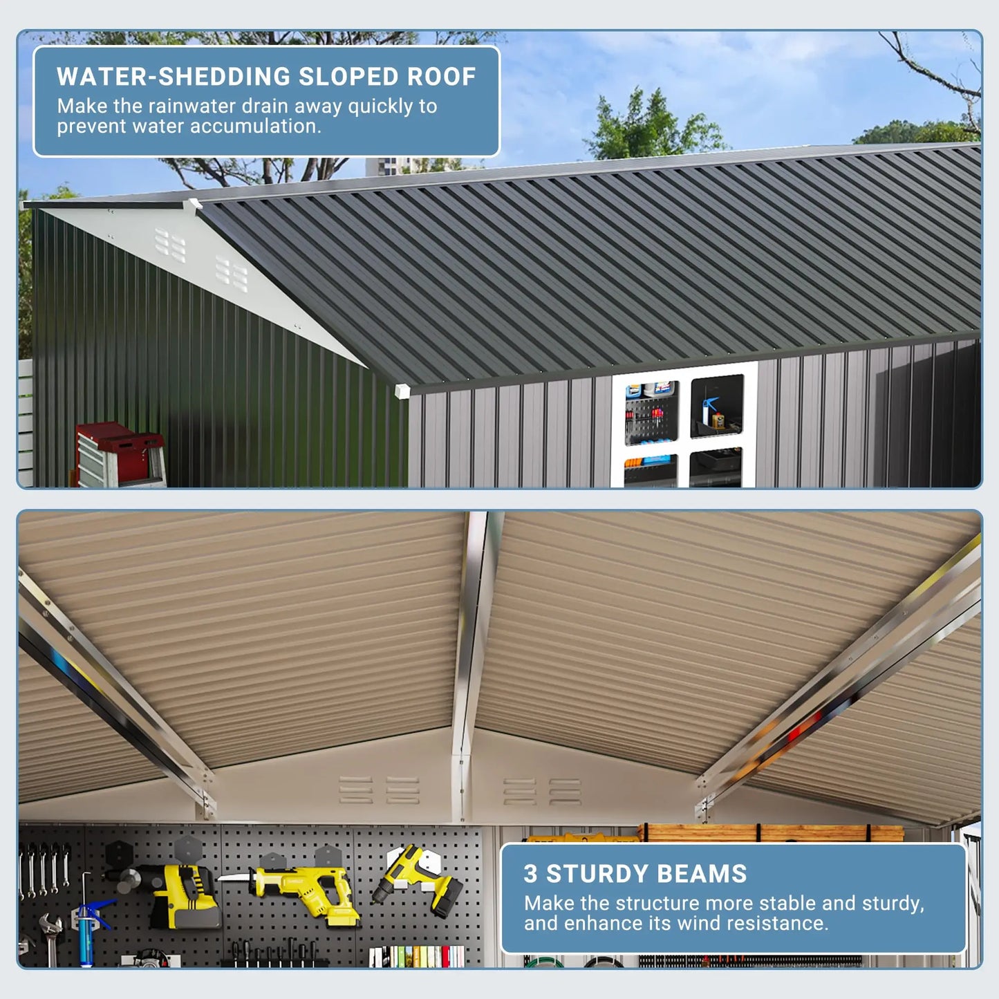 VIWAT Outdoor Metal Storage Shed With Window Lockable Door Heavy Duty Frame
