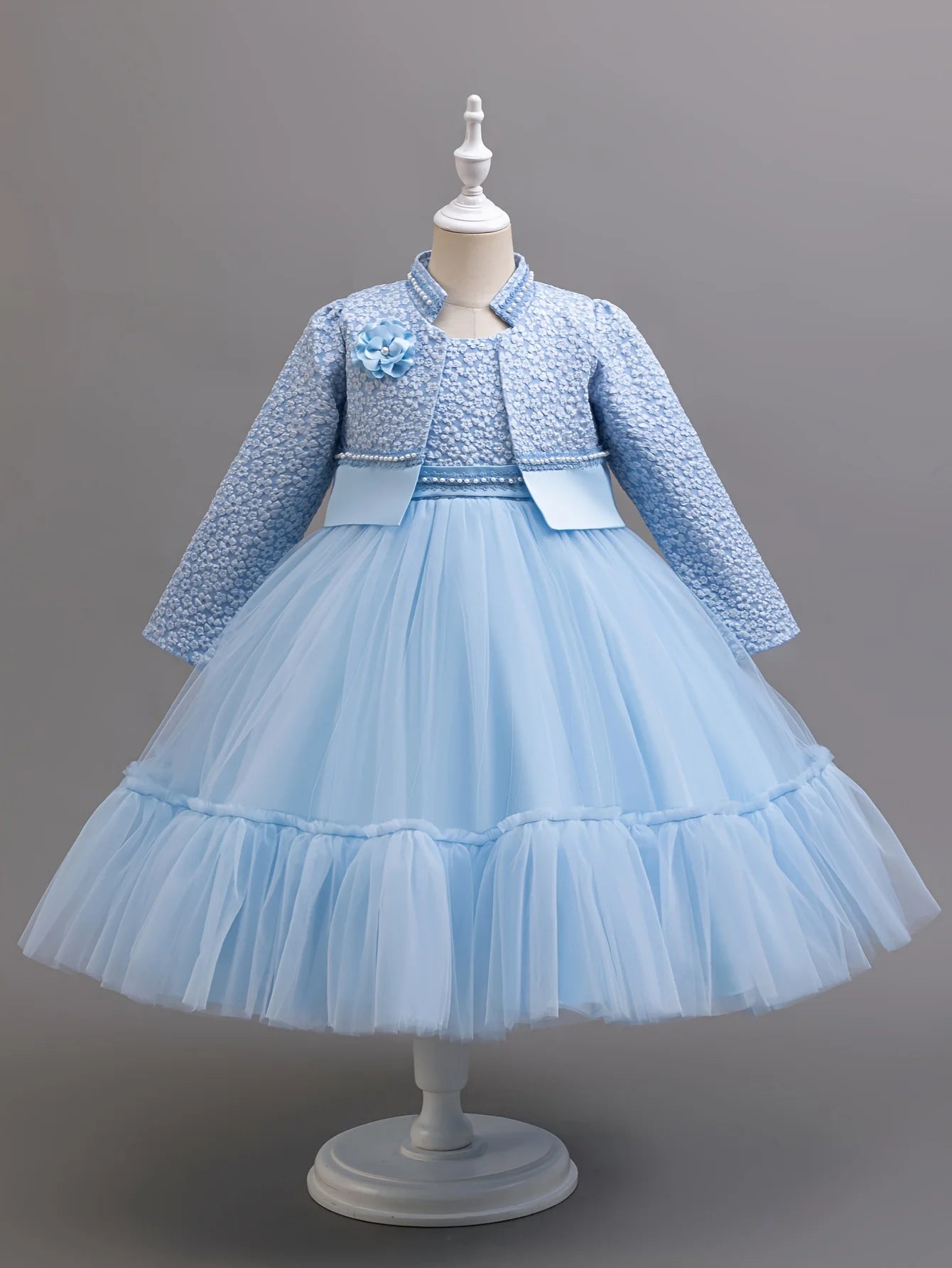 NONECN Girls Dress Set Floral Lace Coat Outfit for Princess