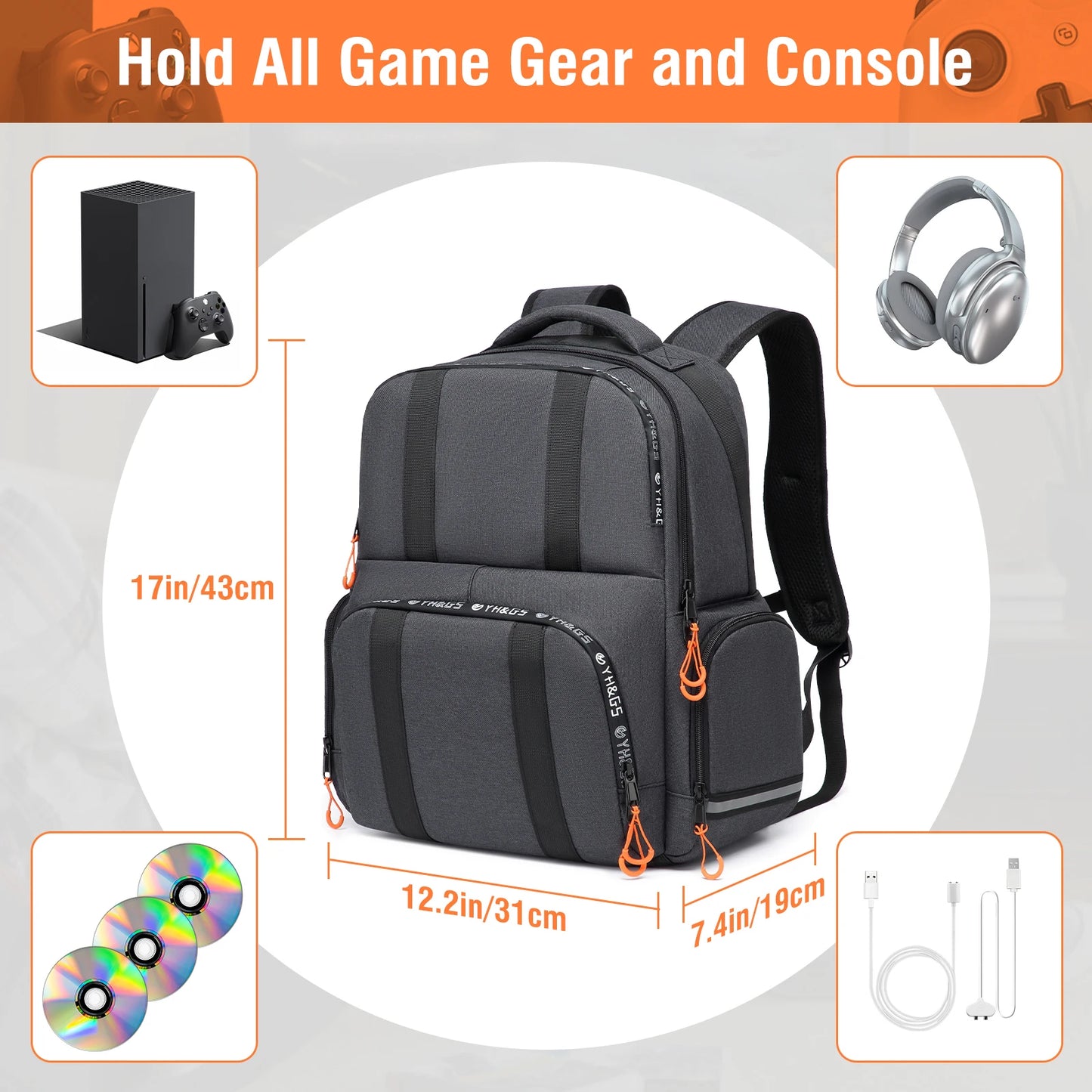Backpack Compatible with Xbox Series X/S Console Bag with Separate Storage Room Console Headset Pockets for Gaming Accessories
