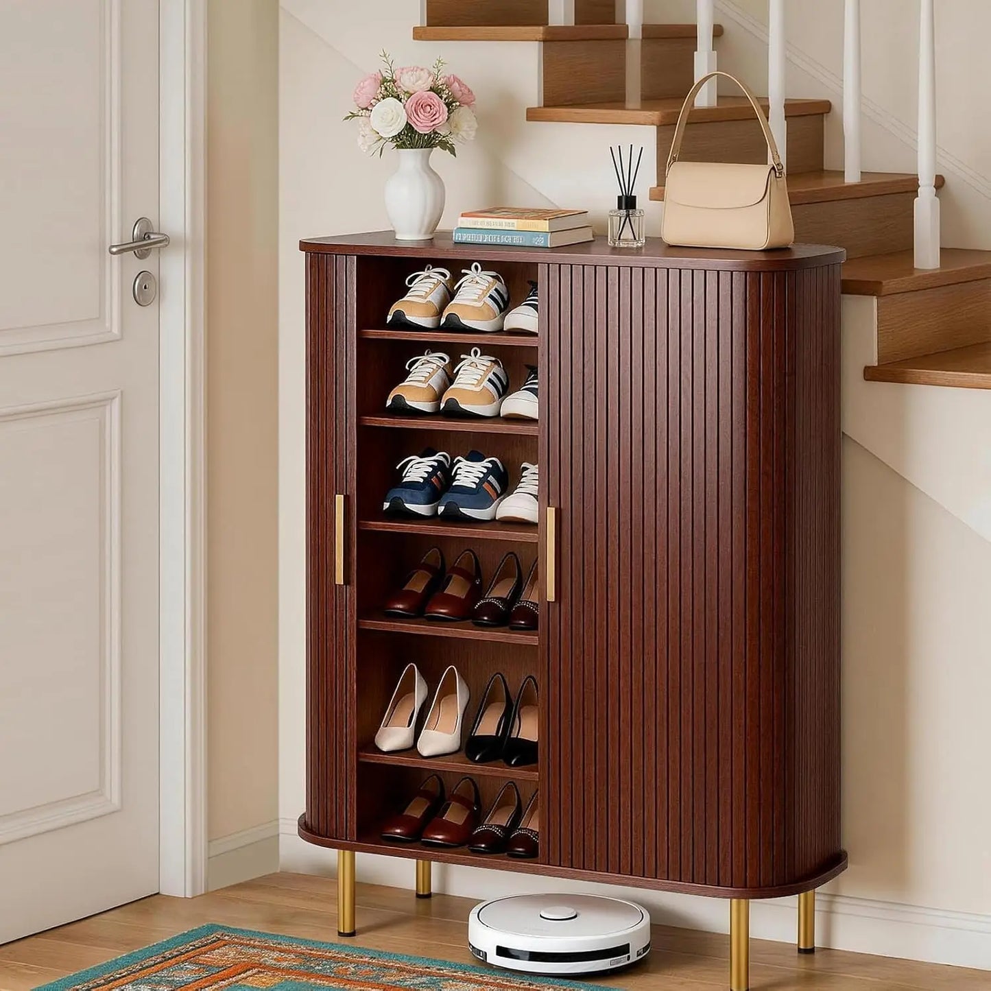 Shoe Storage Cabinet With Sliding Door 6-Tier Modern