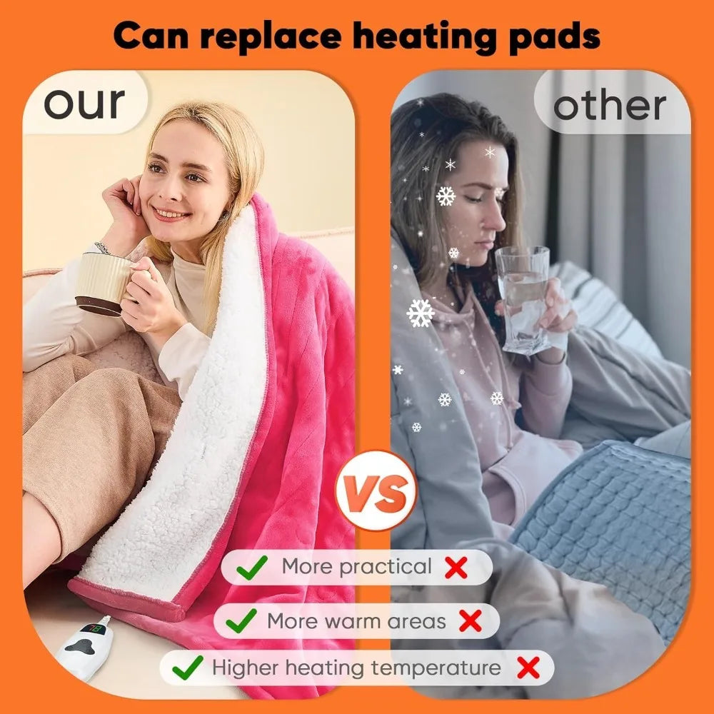 Heated Blanket Electric Throw 50"X60", Heated Blanket with 10 Heat Levels 8 Hours Auto-Off,Fleece Soft Christmas Blanket,Pink