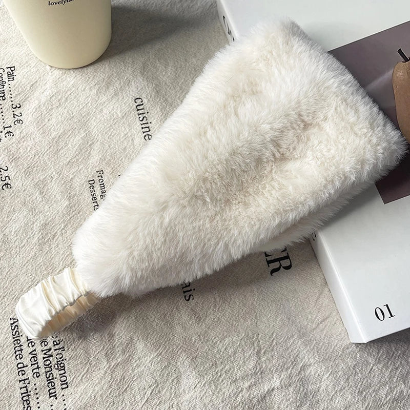 NONECN Fluffy Plush Headband Ear Warmer For Women Wearable