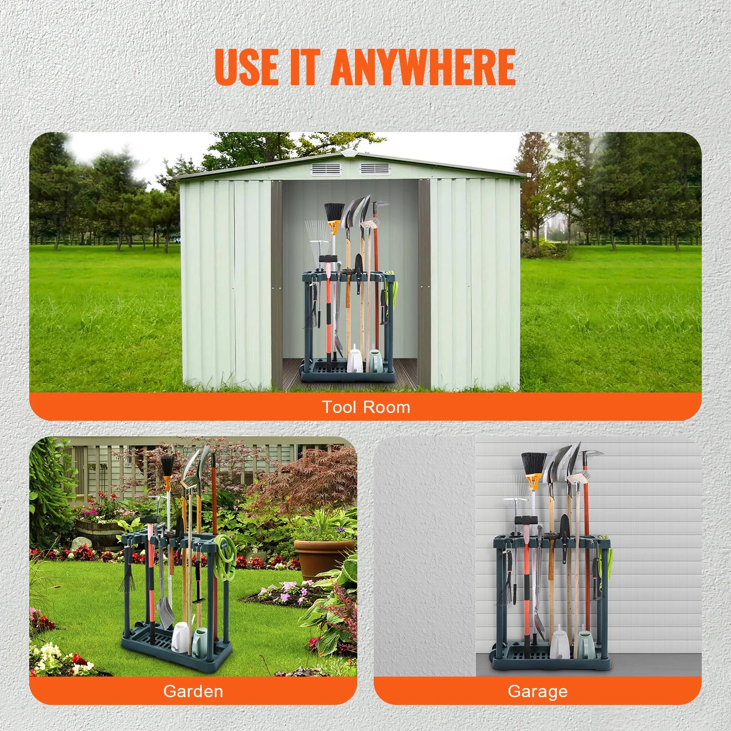 SucceBuy 10 Slots Yard Garden Tool Organizer Rack Tower For Garage