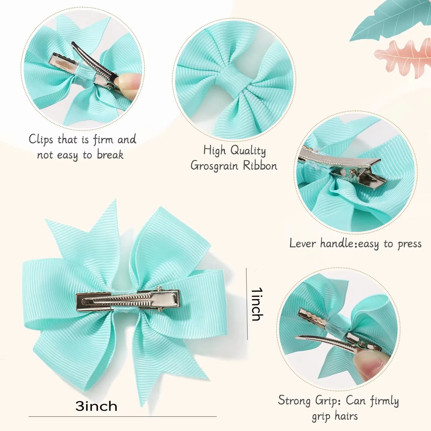 NONECN Candy Bow Hair Clips For Baby Girls Ribbon Assorted