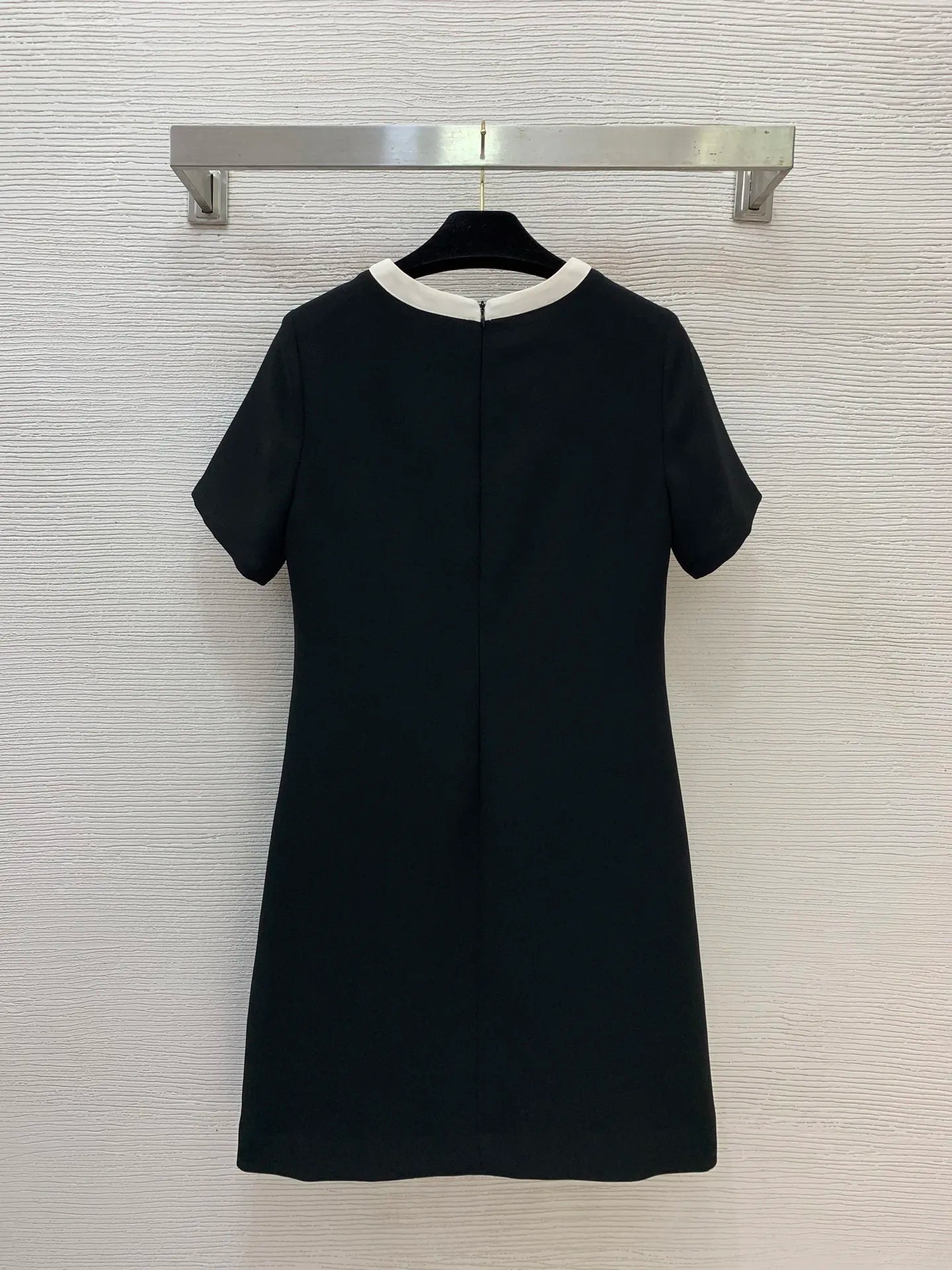 Women's new fashionable color blocking splicing metal accessories butterfly bow slim fit round neck short sleeved dress