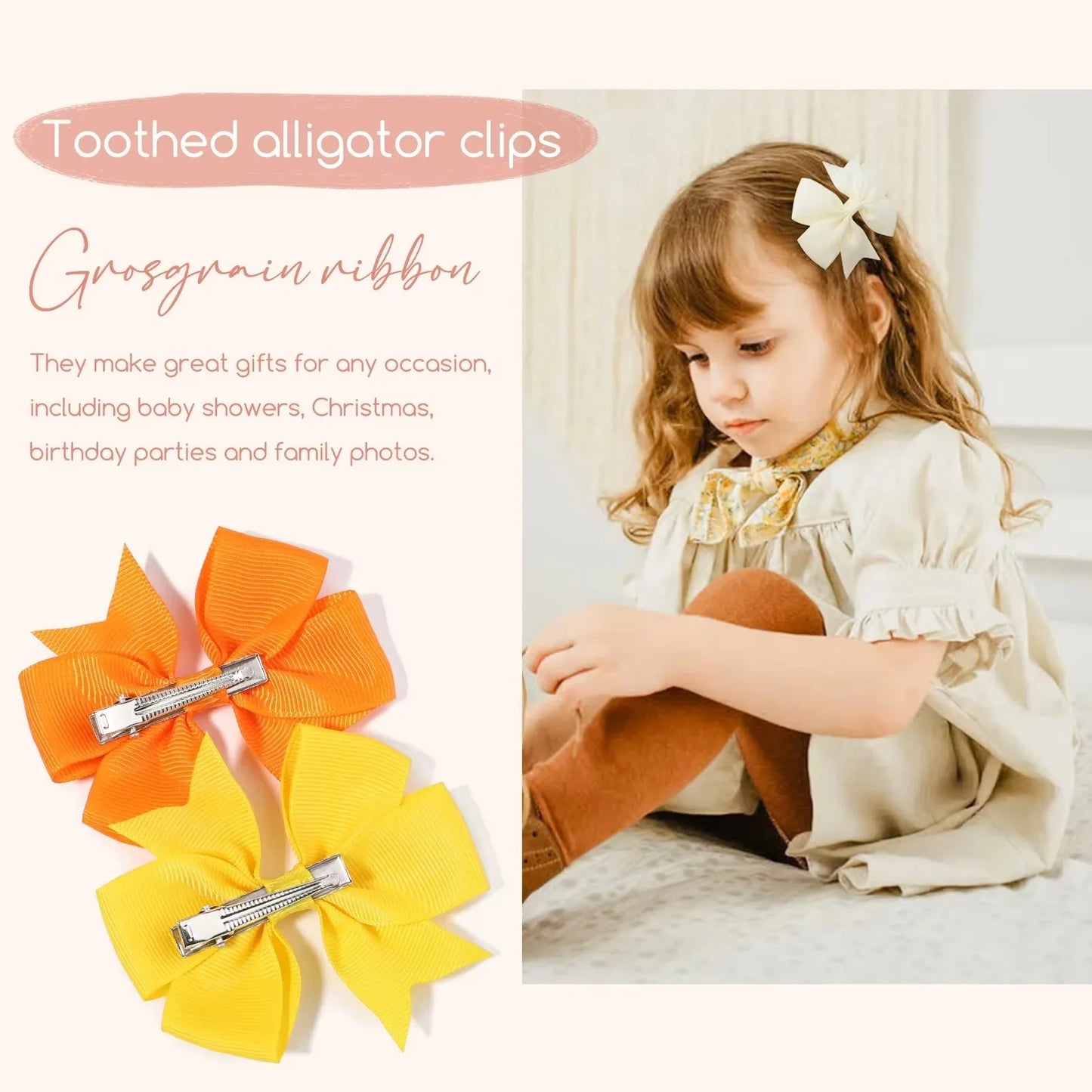 NONECN Candy Bow Hair Clips For Baby Girls Ribbon Assorted