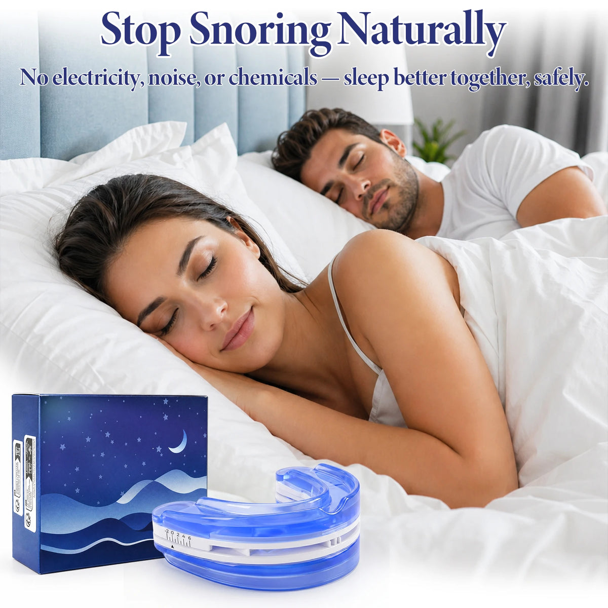 Adjustable Anti Snoring Mouthpiece for Adults, Boil and Bite Custom Fit Sleep Aid, 1mm-6mm Jaw Advancement Oral Device, Open Airflow Design, Reusable Night Guard with Portable Storage Case for Home Travel