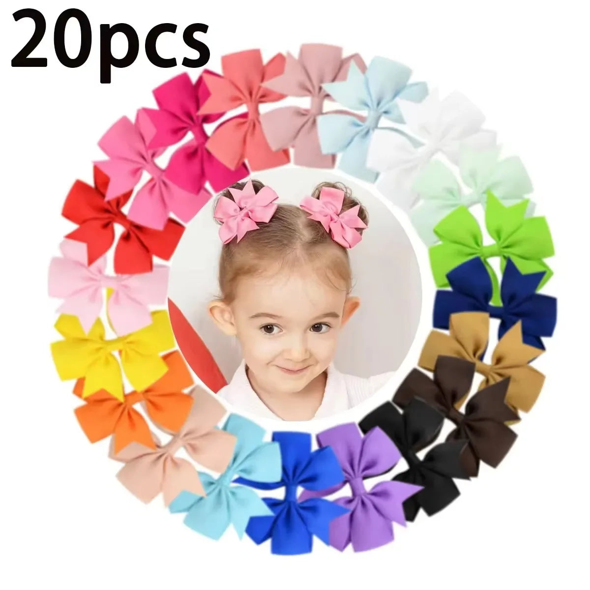 NONECN Candy Bow Hair Clips For Baby Girls Ribbon Assorted
