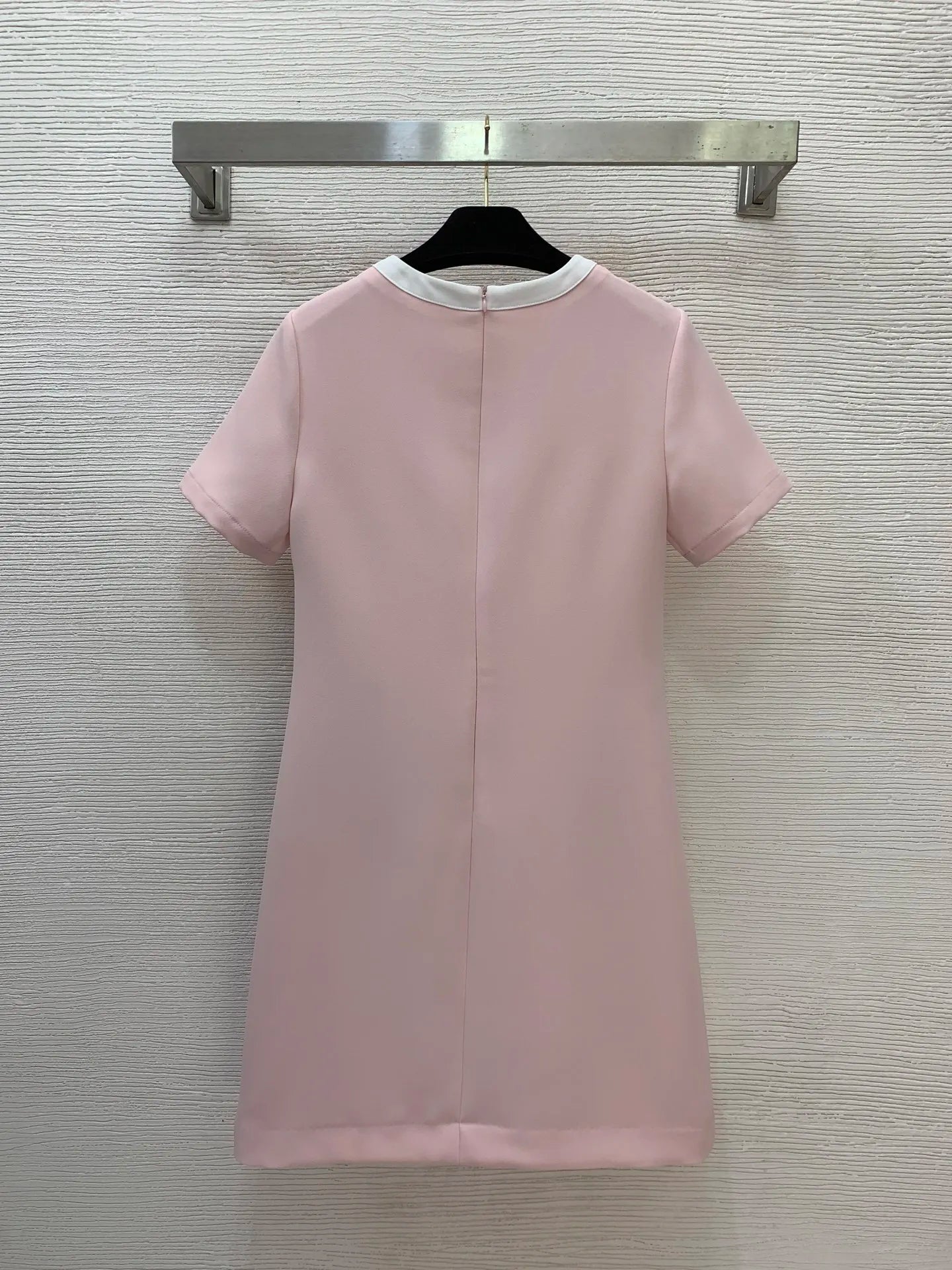 Women's new fashionable color blocking splicing metal accessories butterfly bow slim fit round neck short sleeved dress
