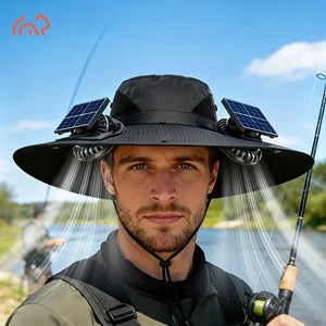 2 Fan Solar Powered Sun Hat Usb Rechargeable