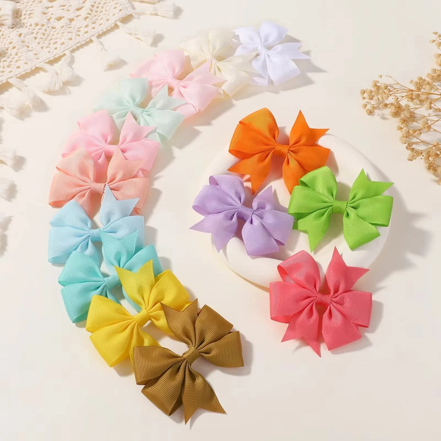 NONECN Candy Bow Hair Clips For Baby Girls Ribbon Assorted