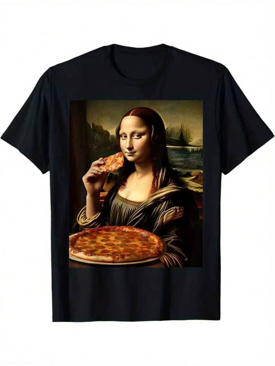 Funny Mona Lisa Print, Cotton T-Shirt, Graphic Tee Outdoor Clothes, Men's Clothing, Casual Short Sleeve Crew Neck T-Shirt 100% Cotton Trendy Y2K Short-Sleeve Tee-Soft, Quick-Drying, Moisture-Wicking, Great Gift for Christmas