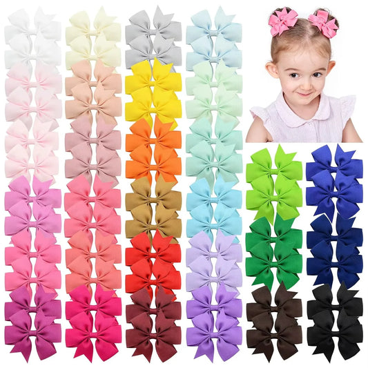NONECN Candy Bow Hair Clips For Baby Girls Ribbon Assorted
