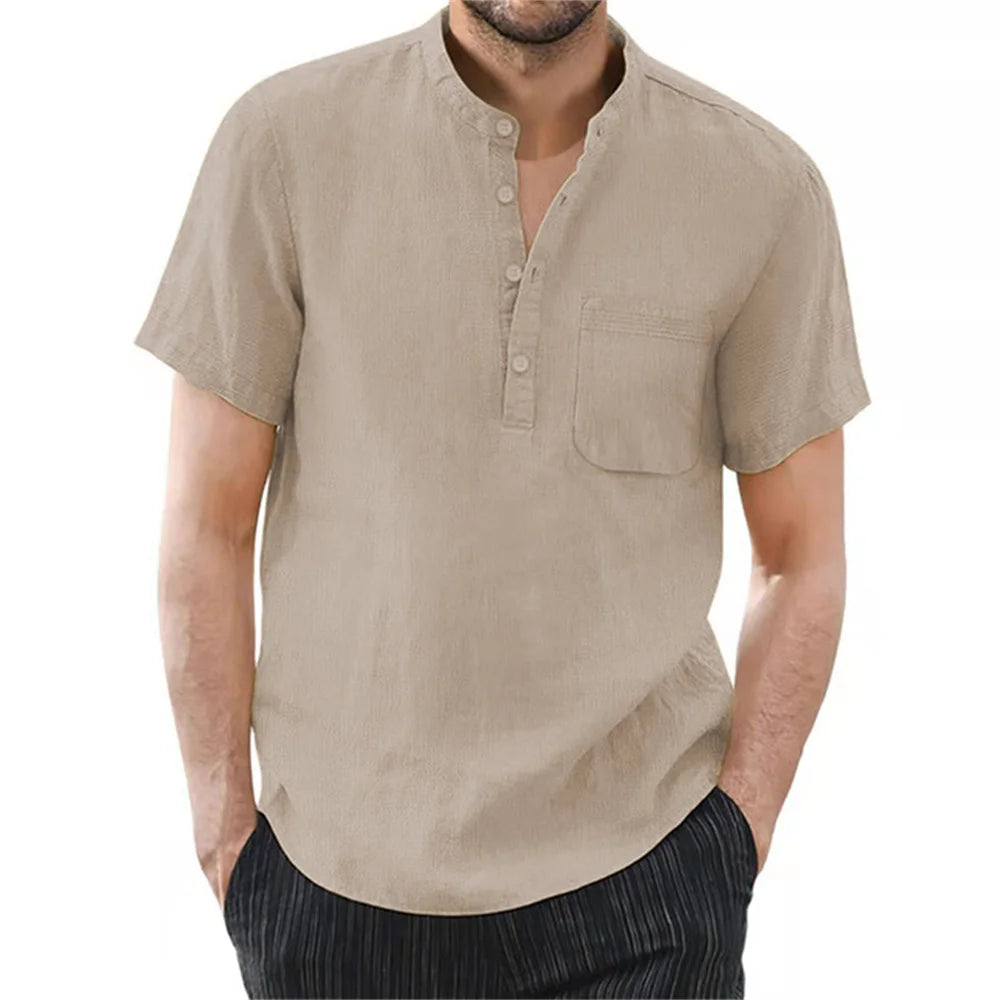 Men's Short Sleeve Cotton Linen T Shirt Casual Breathable Summer
