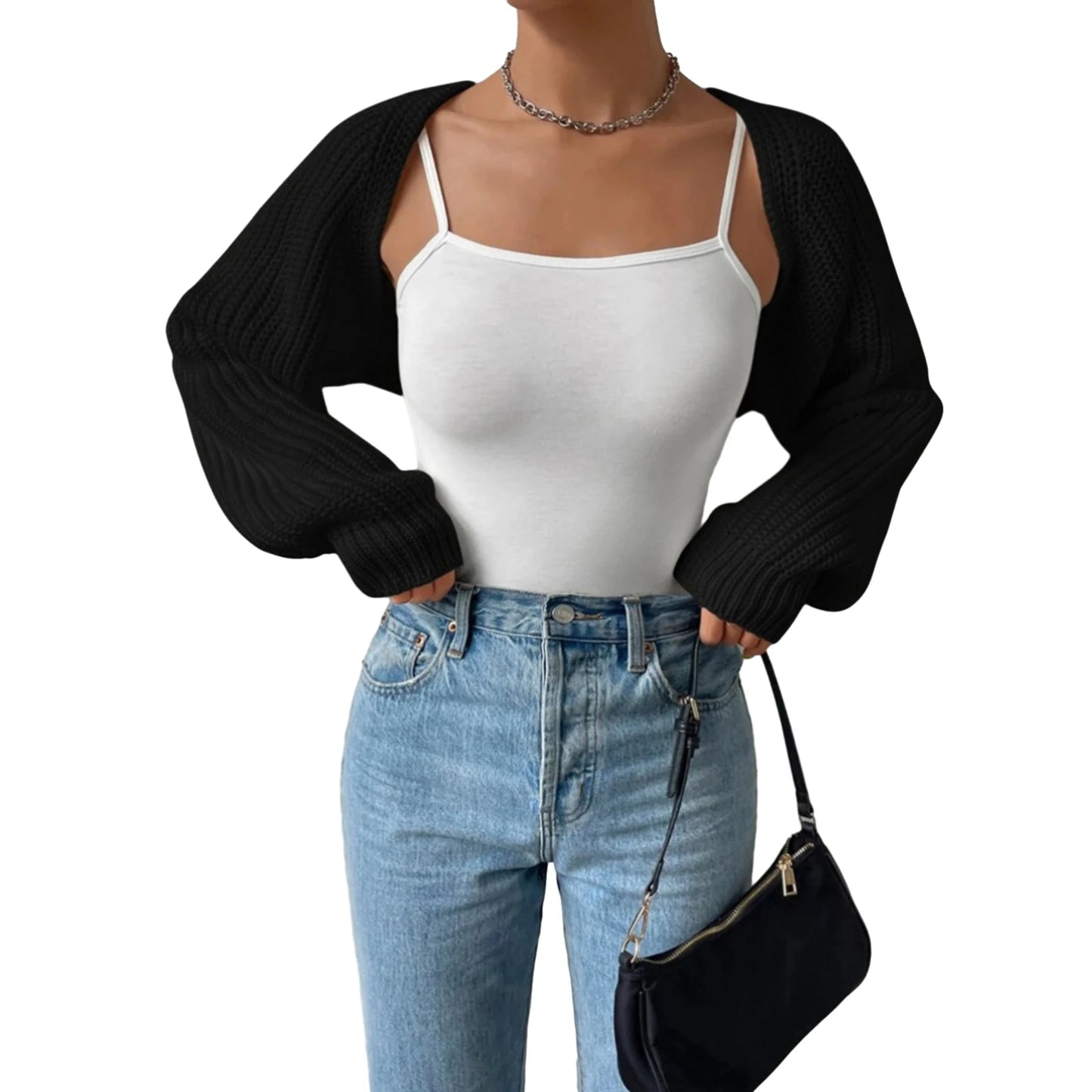 Hirigin Womens Open Front Cropped Cardigan Long Sleeve Knit Shrug