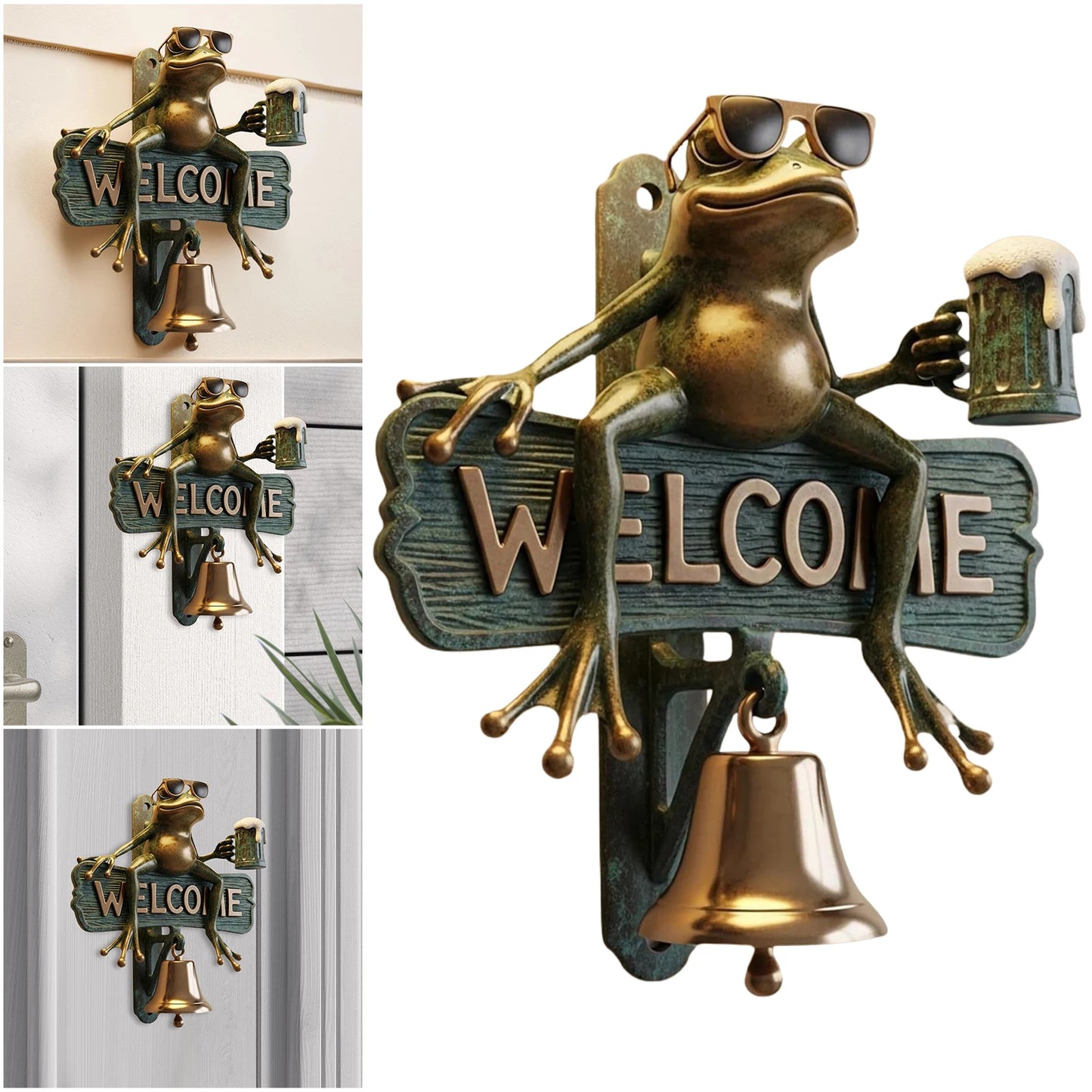 Chill Frog Welcome Doorbell Resin Beer Drinking Frog Sunglasses Outdoor