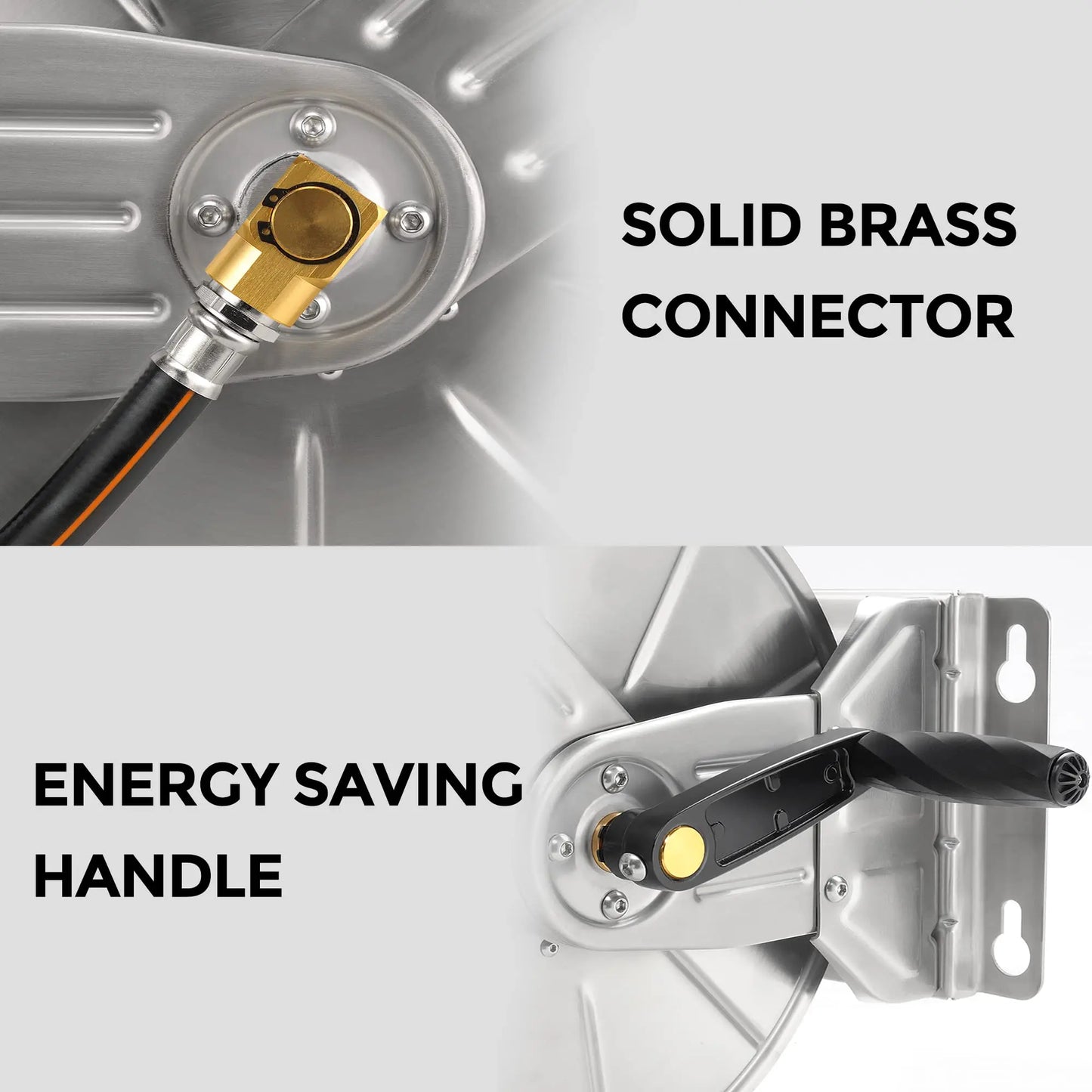 Giraffe Tools Stainless Steel Garden Hose Reel Heavy Duty, Wall/Floor Mounted Metal Water Hose Reel