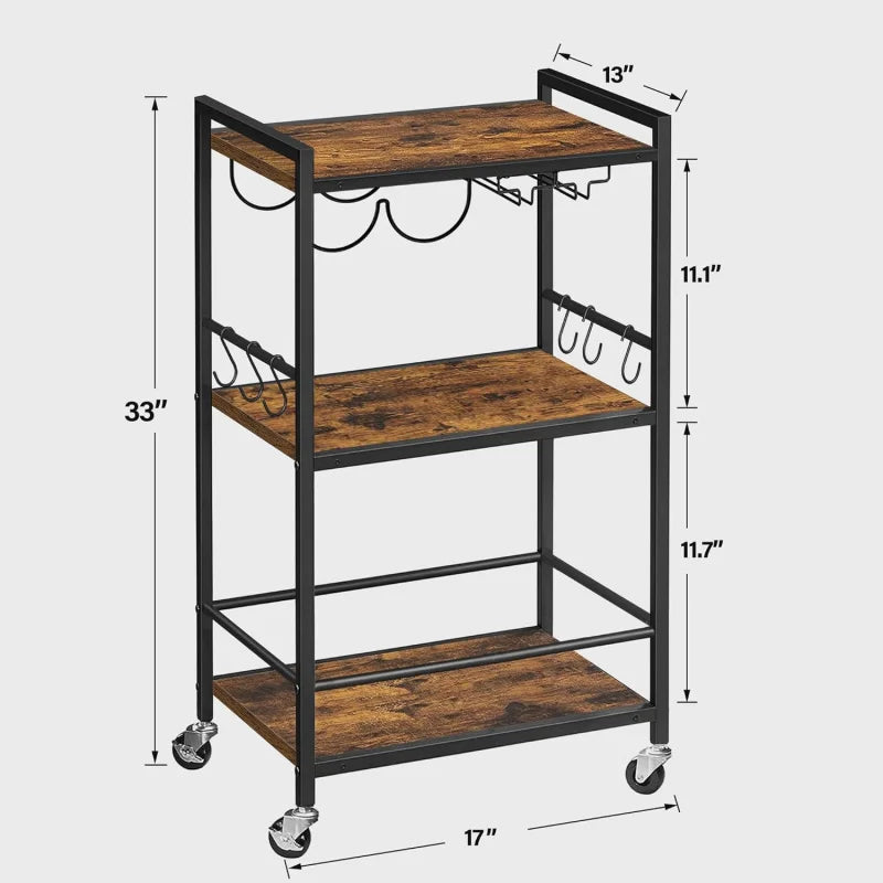 Home Bar Serving Cart With Wine Rack And Glass Holders