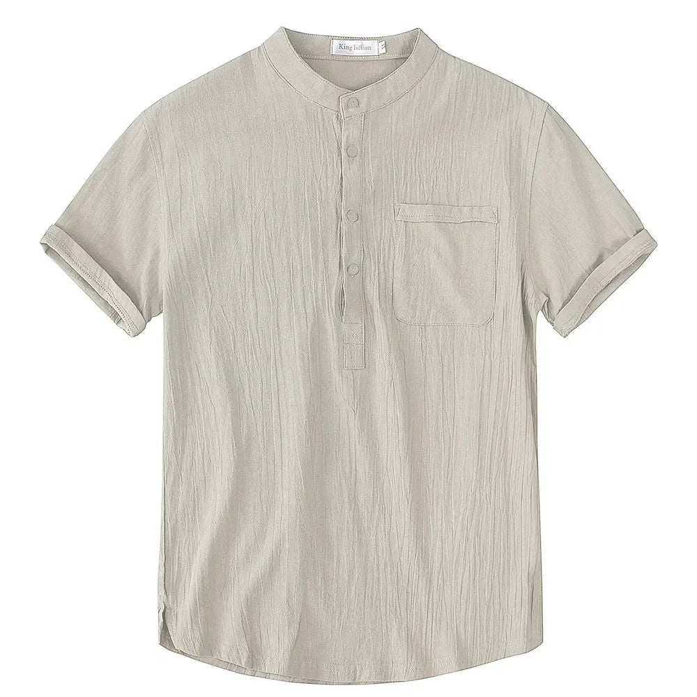 Men's Short Sleeve Cotton Linen T Shirt Casual Breathable Summer