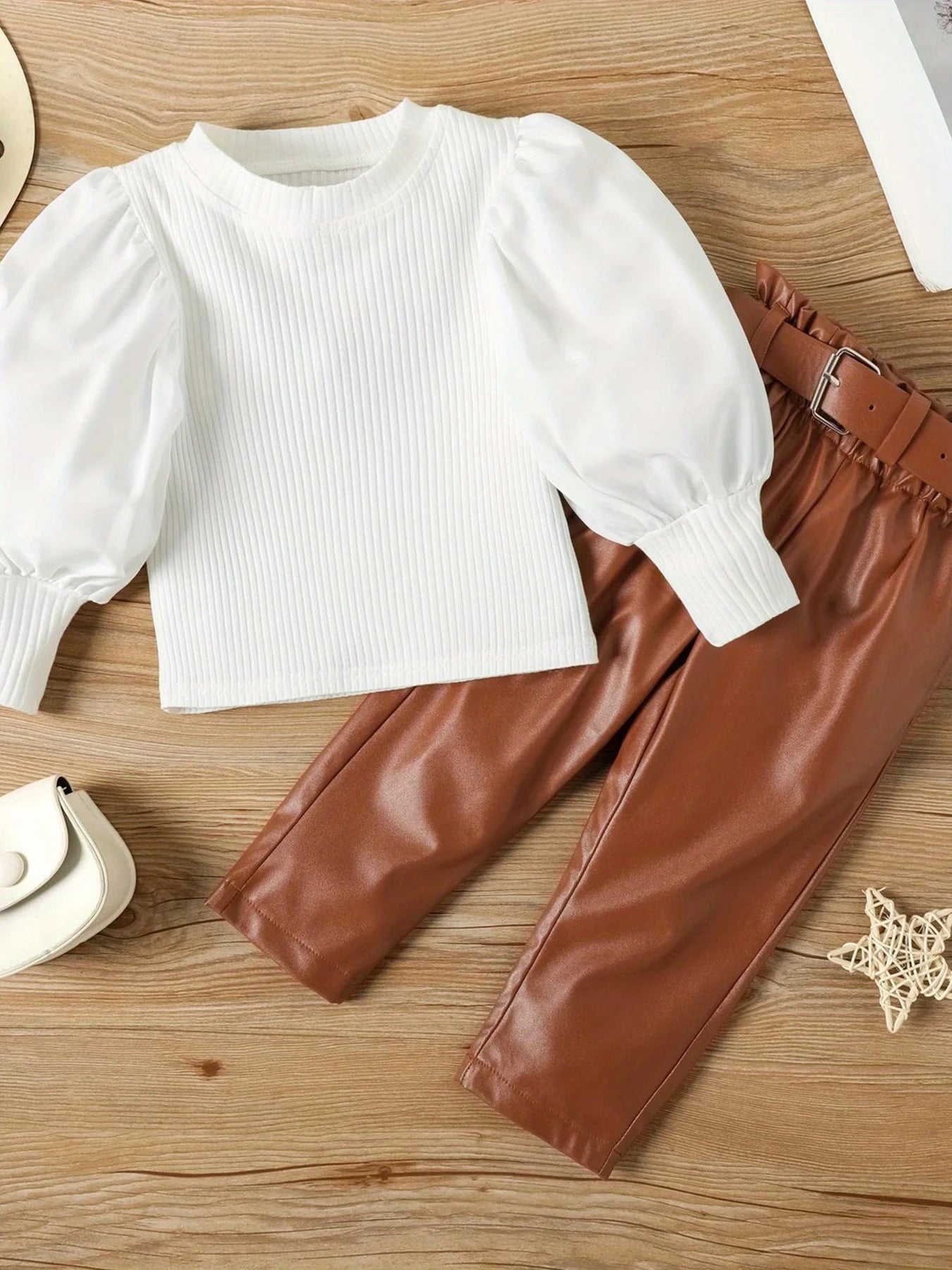 Girls Fall Winter Outfit Set With Ruffled Blouse And Boots