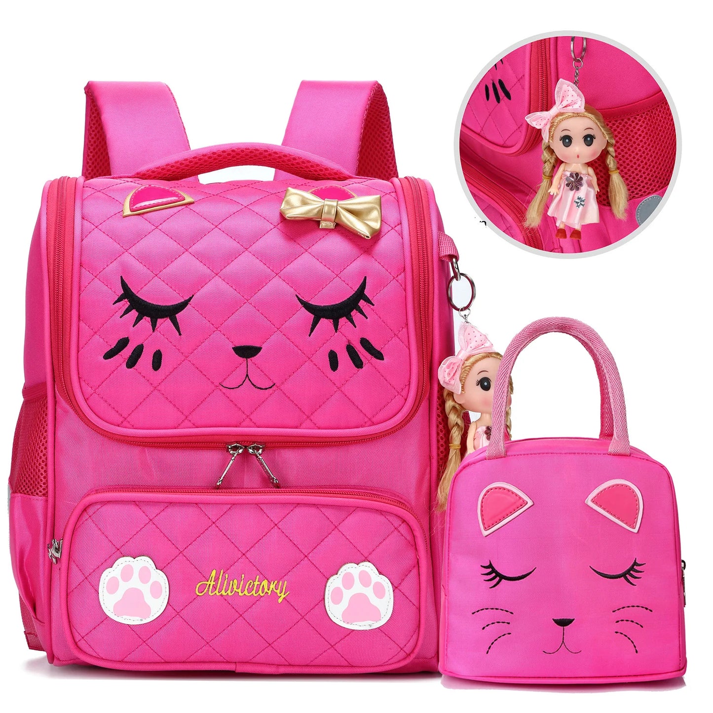 Set-2pcs with lunch bagGirls Backpacks, Waterproof Cute Backpack for Girl Preschool Bookbags Elementary School Bags