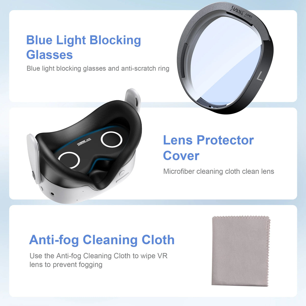 STARTRC Lens Protector Set Compatible with Meta Quest 3S Accessories, Soft Lens Protector Cover, Glasses Spacer with Blue Light Blocking Glasses for Oculus Quest 3S/Quest 2 (Not Fit for Quest 3)