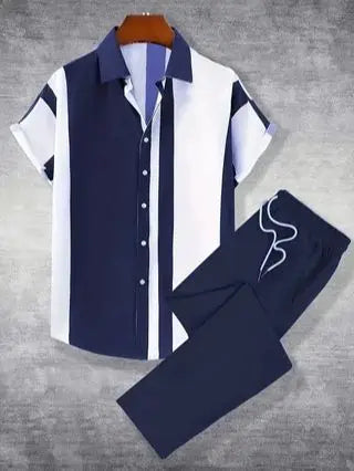 Printed Men's Short Sleeve Shirt And Pants Set Summer Travel