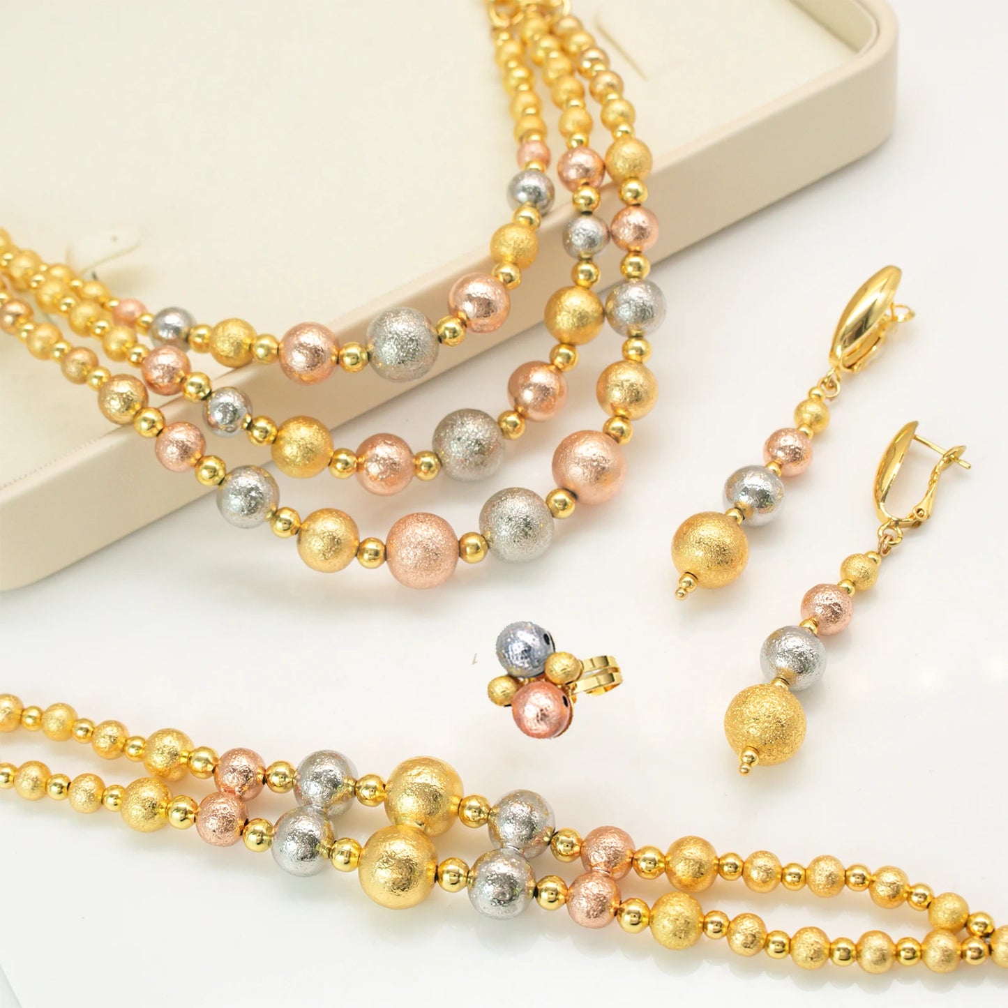 GZJPEI Four Piece Multi Layer Three Tone Beads Jewelry Set