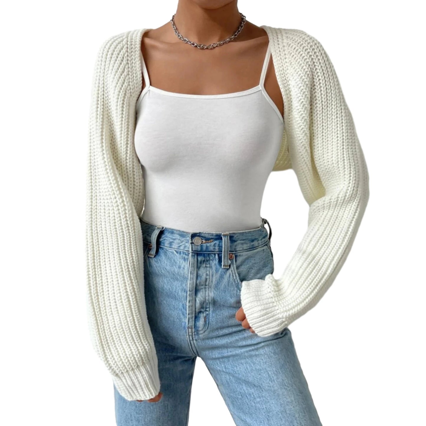 Hirigin Open Front Cropped Cardigan Long Sleeve Ribbed Knit