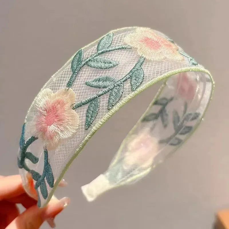 Three Pack Embroidered Floral Headbands Polyester Hair Accessories