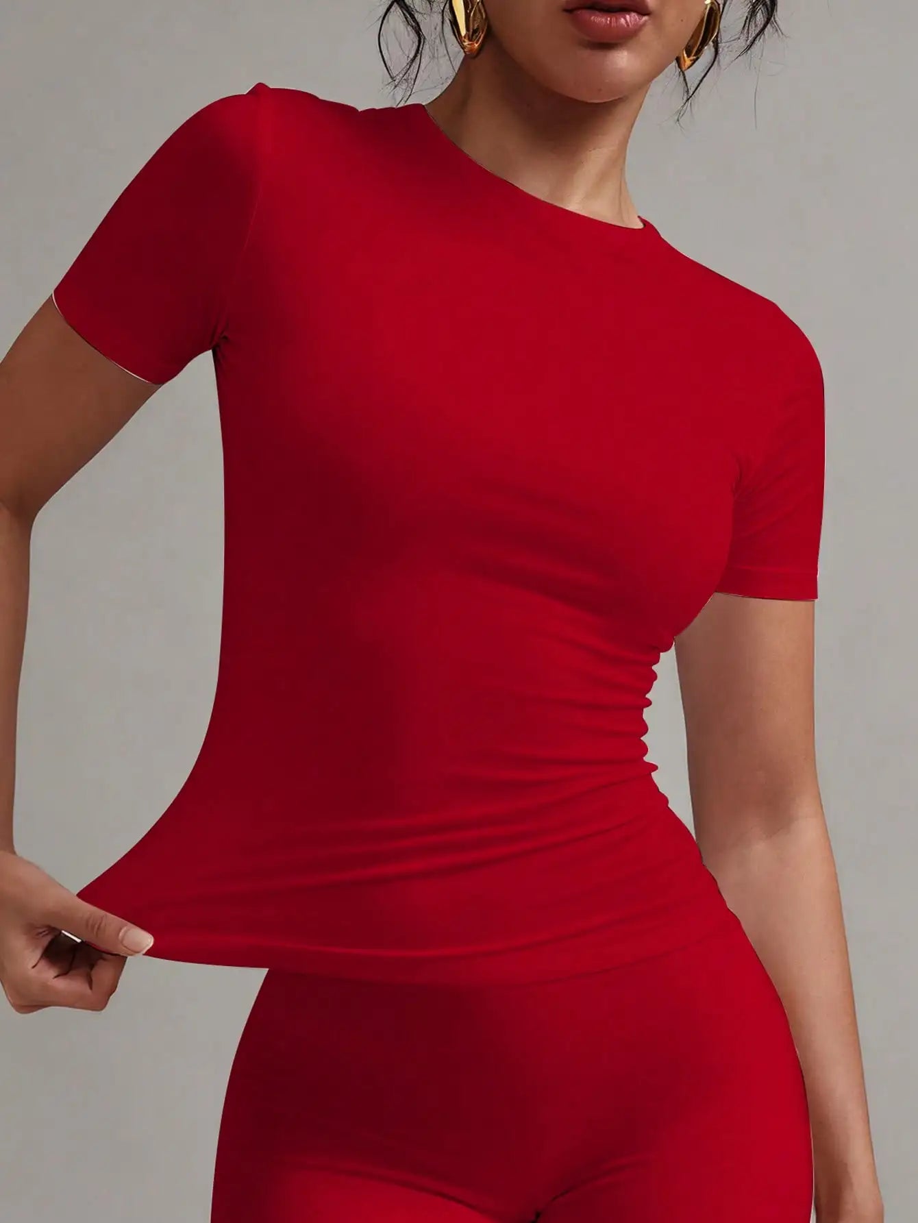 Women's Solid Round Neck Short Sleeve T Shirt Casual Wear