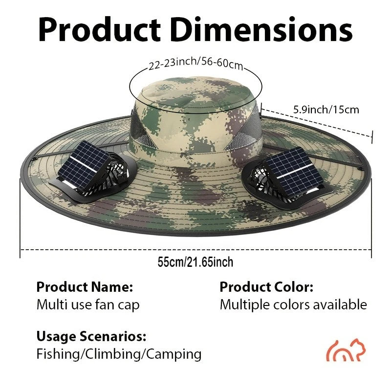 2 Fan Solar Powered Sun Hat Usb Rechargeable