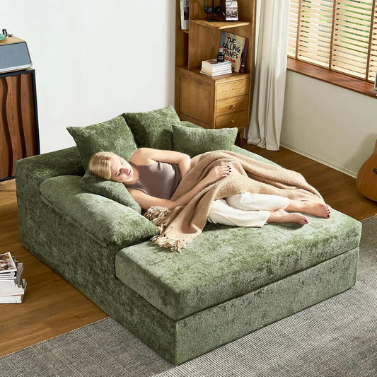 HUANZHUANG Indoor Chaise Lounge Chair Chenille Sofa Bed