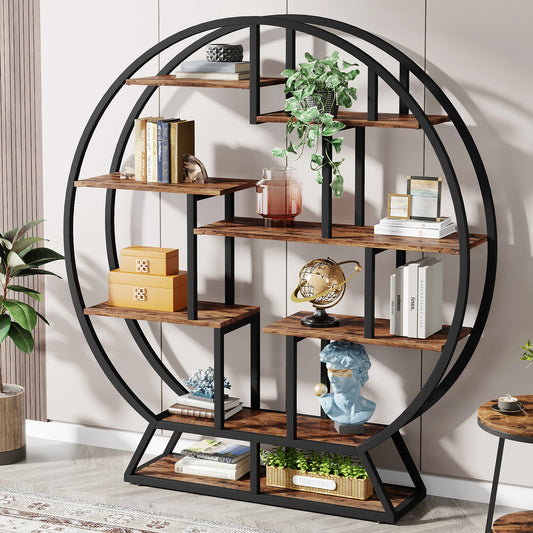 Tribesigns Industrial Bookshelf Etagere With Staggered Shelves
