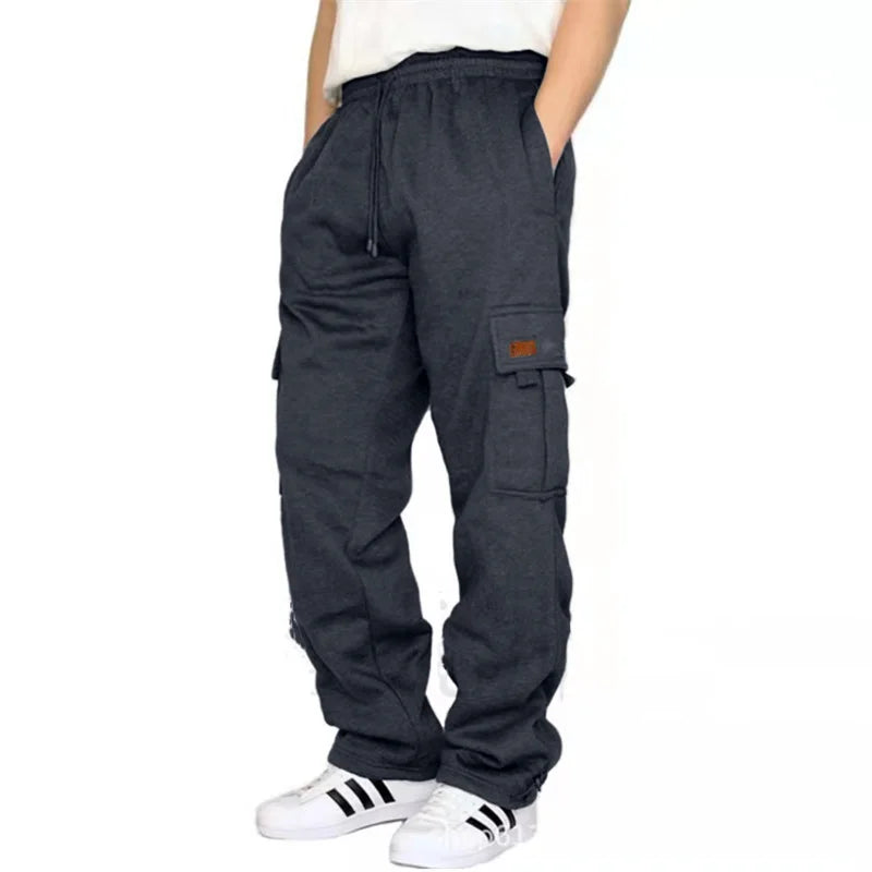 Hirigin Men's Loose Cargo Pants Elastic Waist Wide Leg Drawstring