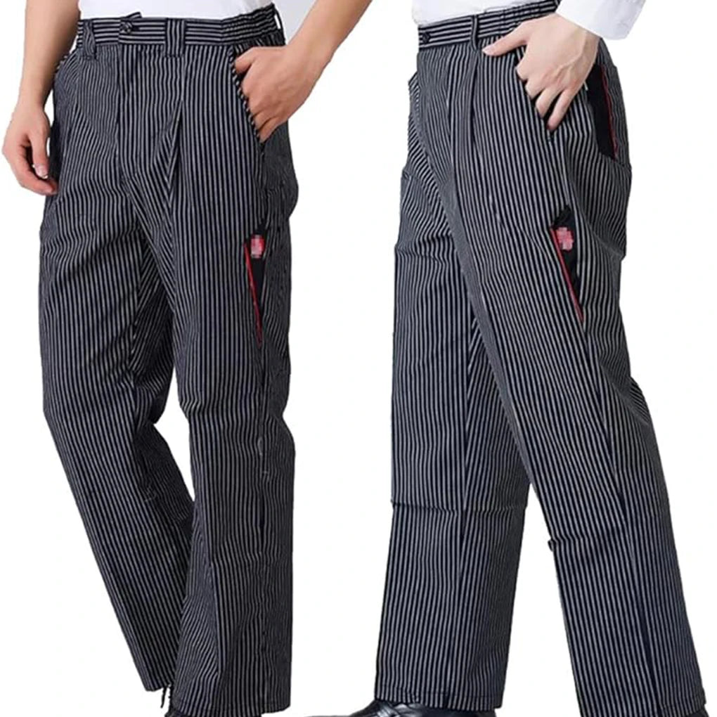 Elastic Waist Striped Chef Pants Men S Work Uniform For Restaurant Kitchen Wide Application
