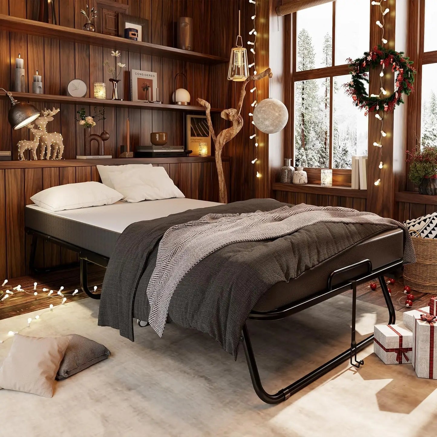 Folding Bed with Mattress, 75" x 38" Rollaway Bed with Mattress for Adults, Space-Saving Sturdy Metal Fold Up Beds,, Customized