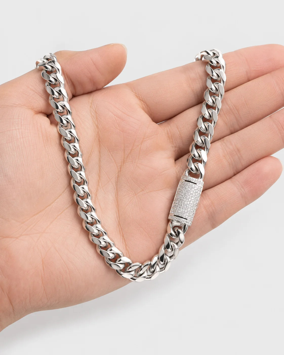 8/10/12/14mm  Solid Stainless Steel Cuban Miami Link Chain Necklaces for Men Hip Hop Bling Iced out Rapper Jewelry