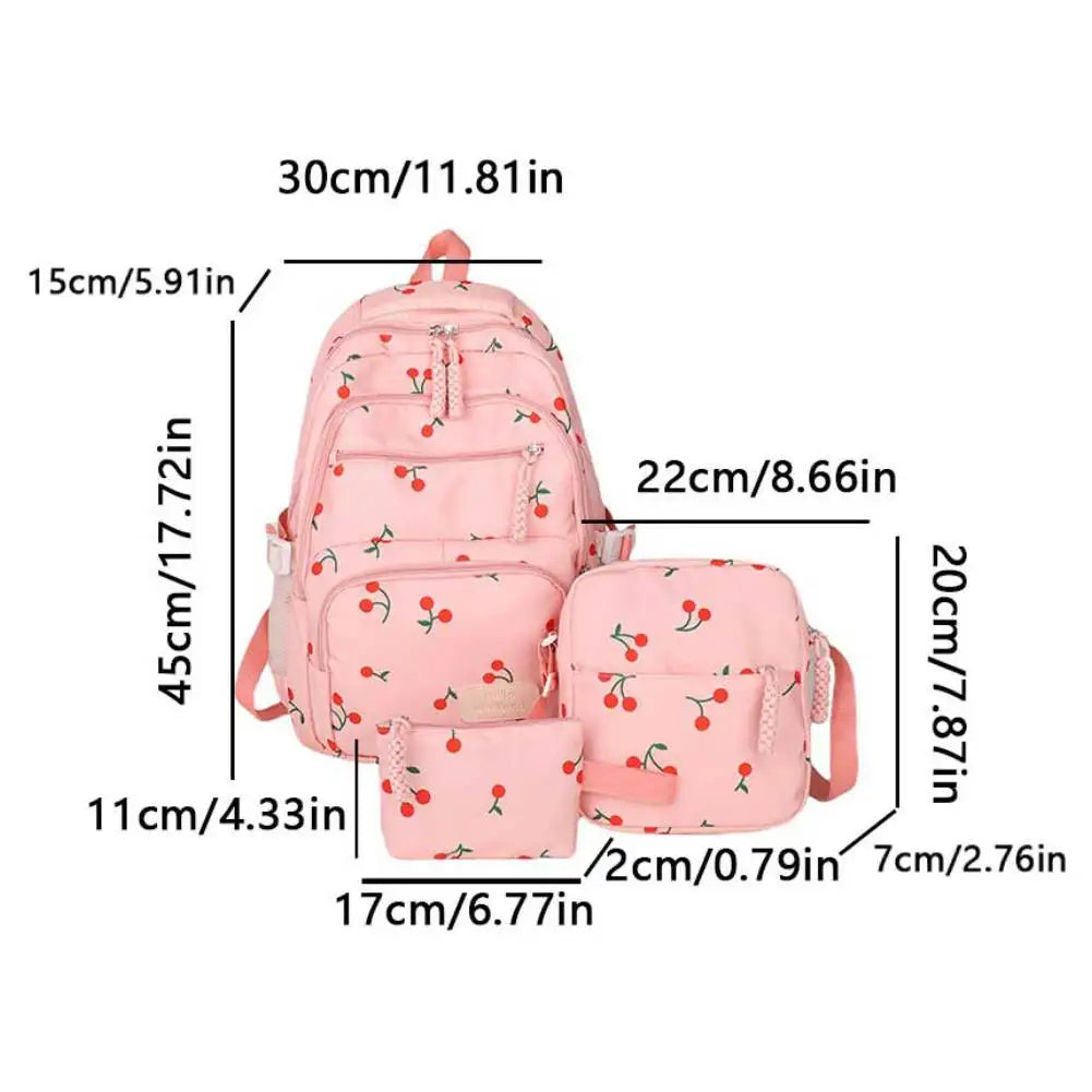 3Pcs/Set Bow Print Backpack with Crossbody Bag and Small Purse Bow Student Bookbag Simple Backpack for Elementary Middle Kids