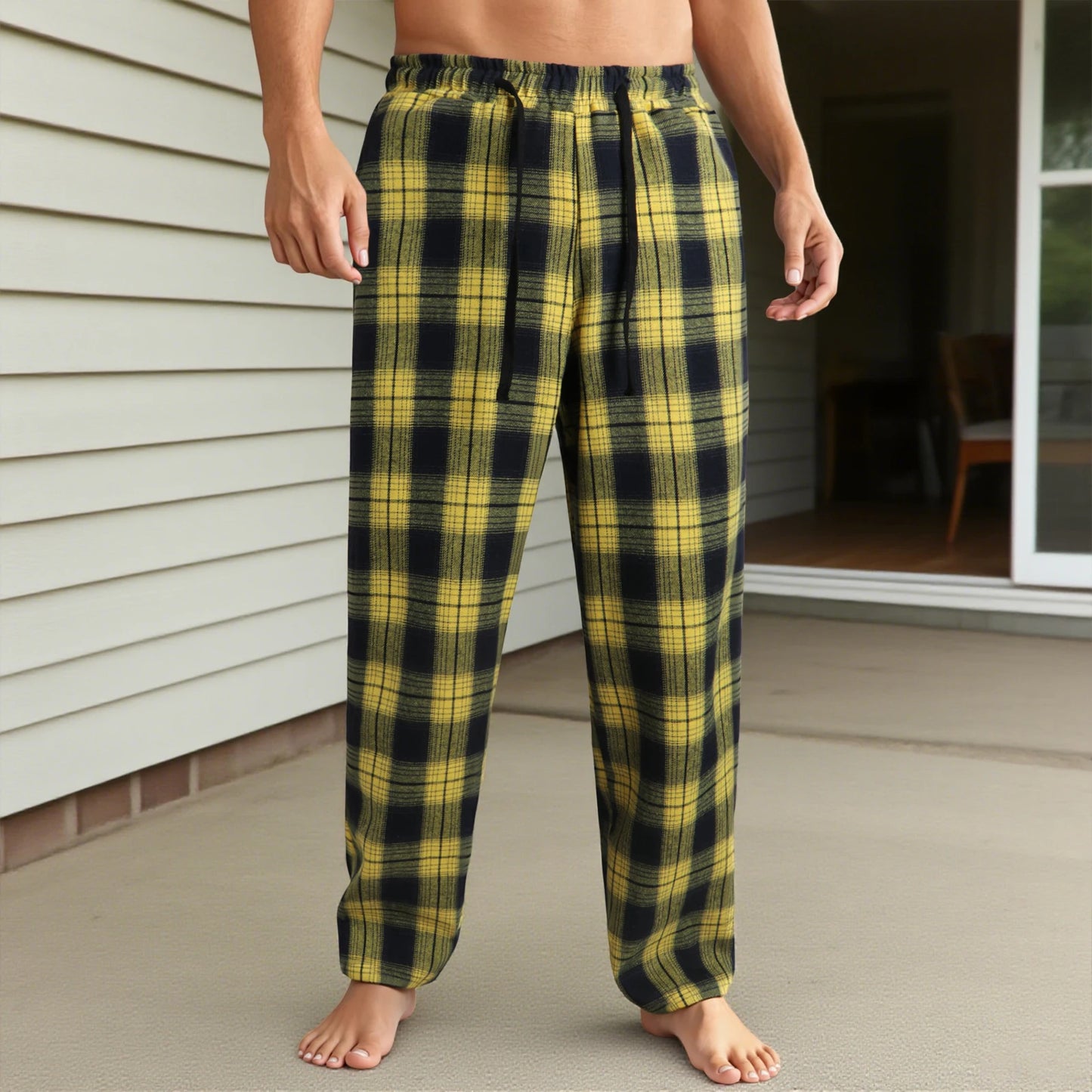 Men's Checkered Lounge Pants With Adjustable Drawstring Waistband