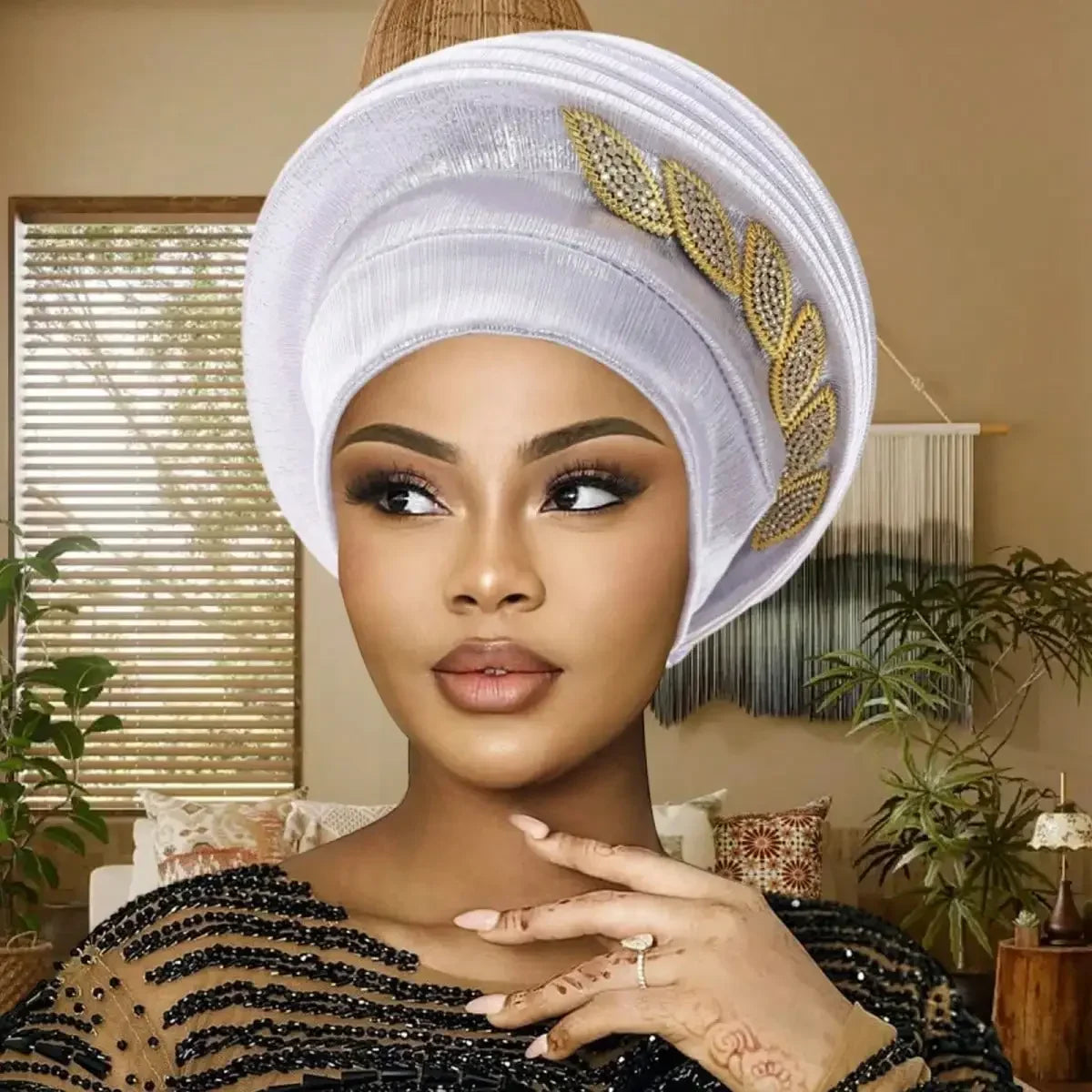 2026 Women African Hat, Elegant Pleated Leaves Turban Hat Head Wrap Fashion Accessories