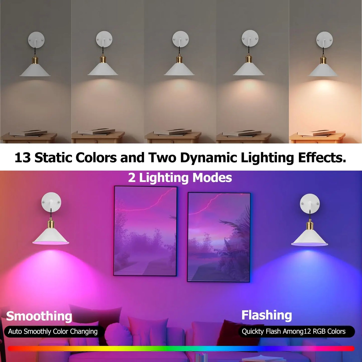 PRTILOUD Set of 2 Battery-Operated Wall Sconces With Remote